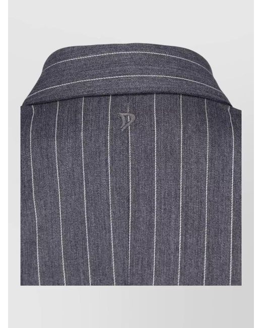 Dondup Blue Pinstripe Ruched Tailored Knee Length Jacket