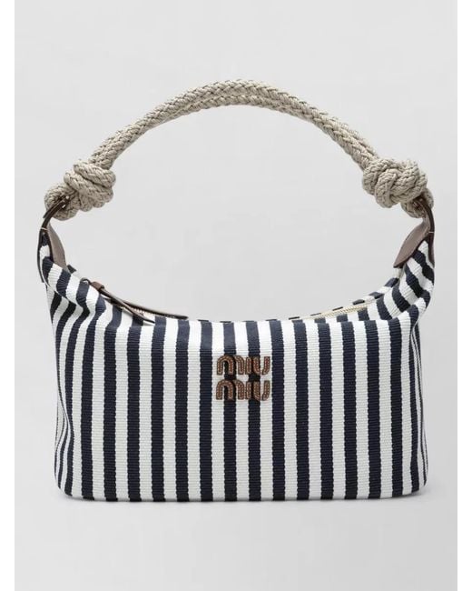 Miu Miu White Shoulder Bag Rope Handle Striped Pattern
