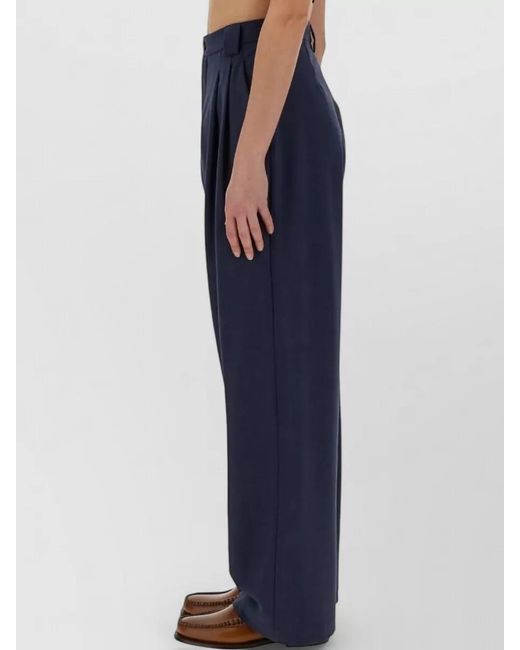 Alysi Blue Canvas Pants Belt Loops Pleated Front
