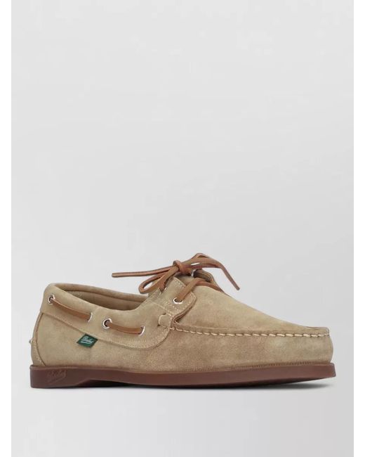 Paraboot Brown Suede Loafers Barth Eyelet Detail Rubber Sole for men