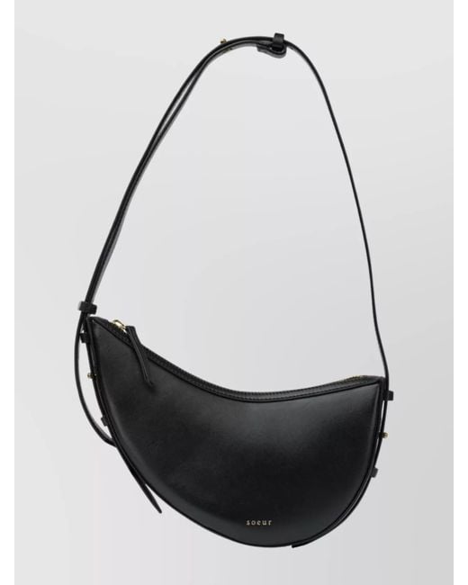 Soeur Black Leather Shoulder Bag
