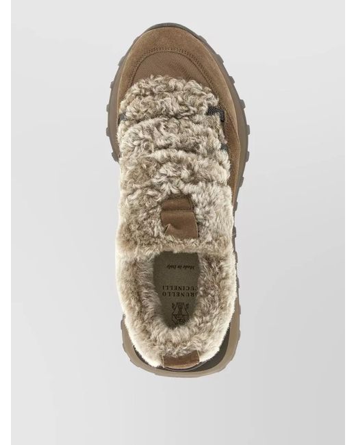 Brunello Cucinelli Natural Suede Shearling Sneakers