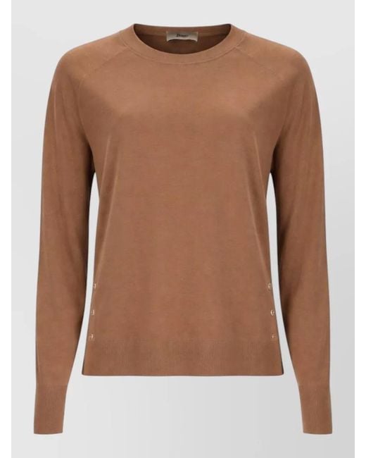 Herno Brown Knit Pullover Long Sleeves Round Neck Buttons