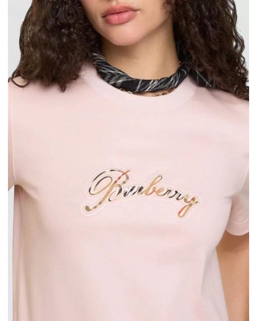 Burberry Pink Cotton Logo-Embroidered T-Shirt