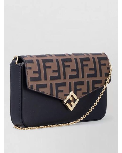 Fendi Gray Chain Wallet Bic Zucca Calf Crossbody