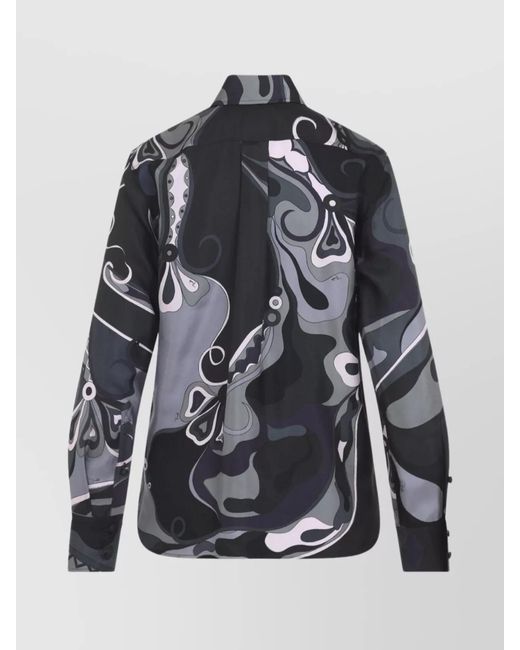 Emilio Pucci Gray Silk Printed Long-Sleeve Shirt