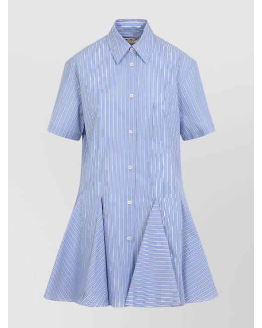 Marni Blue Cotton Embroidered Poplin Mini Shirt Dress