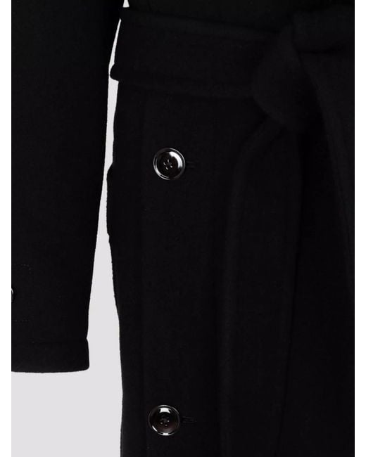 Lemaire Black Belted Waist Wrap Wool Coat