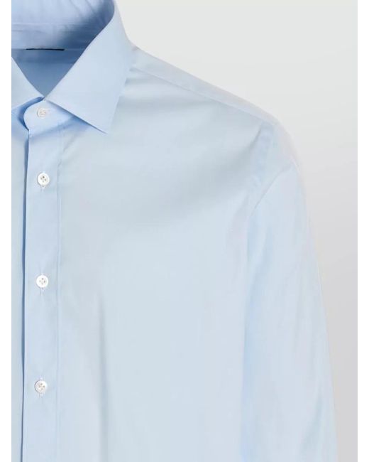 Barba Napoli Blue Poplin Shirt Button Down Collar Cuffs for men