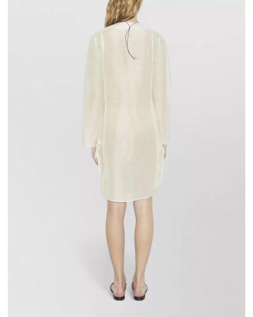 Tory Burch Natural Tunic Dress Linen Silk Long Sleeves