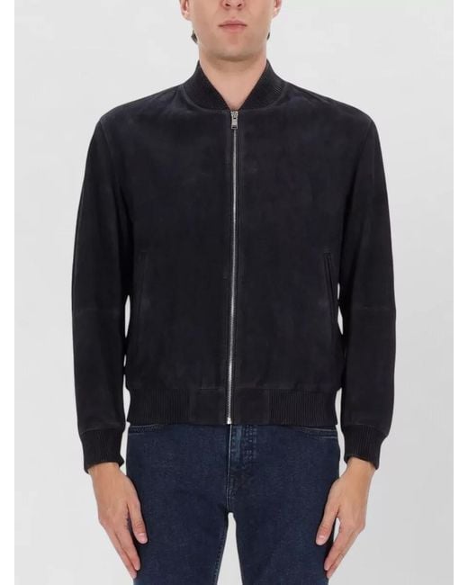 Boss Blue Leather Regular-Fit Bomber Jacket for men