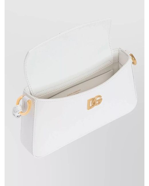Dolce & Gabbana White Calfskin Phone Shoulder Bag Brass Detail