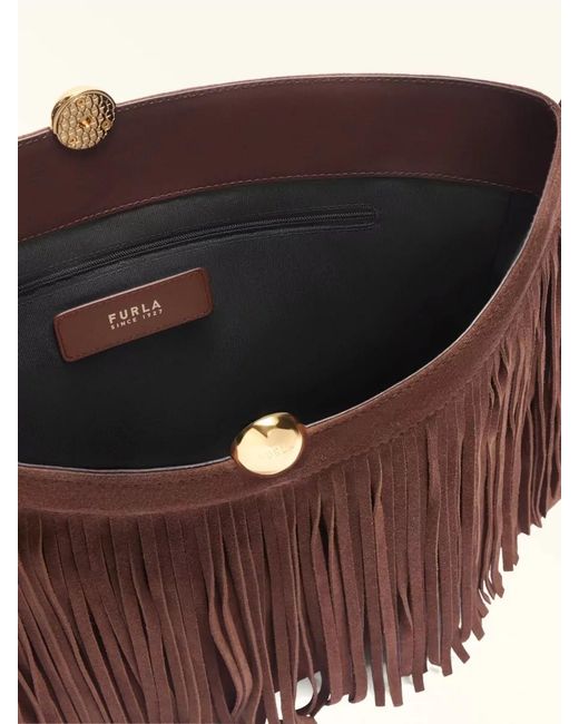 Furla Brown Sfera L Shoulder Bag Adjustable Strap Fringe