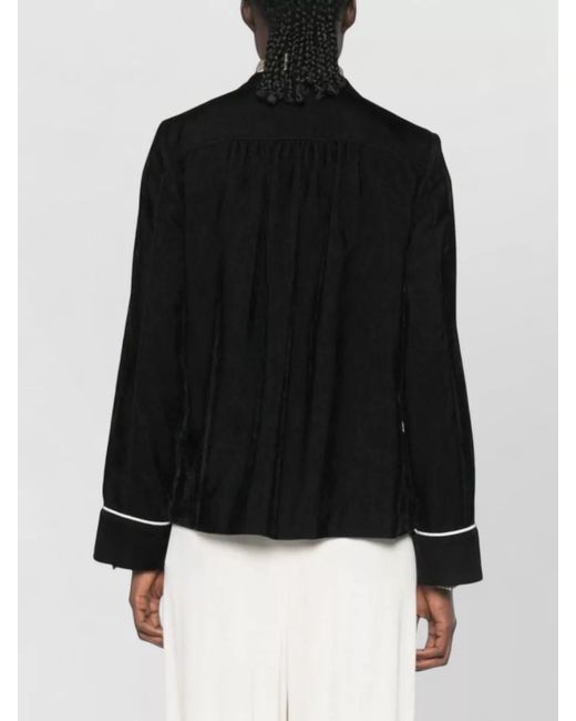 Forte_forte Black Corduroy Stand Collar Jacket Contrast Piping