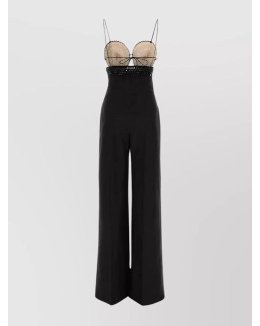 Stella McCartney Black Broderie Anglaise Bustier Wide Leg Jumpsuit