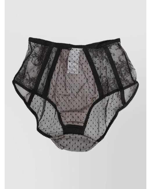 Dolce & Gabbana Gray Sheer Polka Dot Lace High Waist Briefs