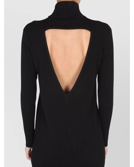Bottega Veneta Black Ribbed Knit High-Neck Knee-Length Dress