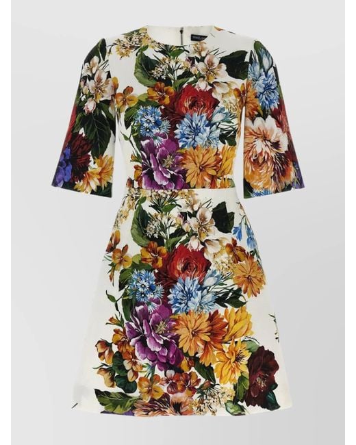 Dolce & Gabbana Multicolor Dress With Floral Print And Fitted Waist