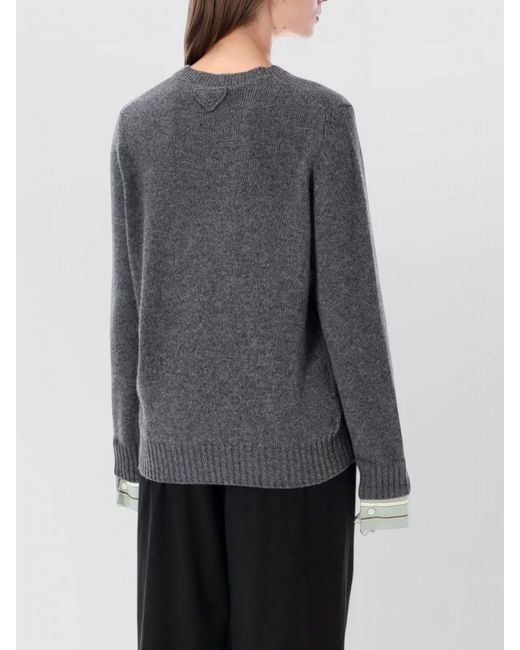 Prada Gray Wool Cashmere Sweater Layered Shirt Cuffs