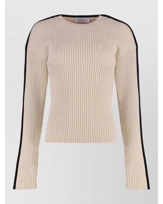 Sportmax Natural Boemia Knit Top Contrast Crew Neck