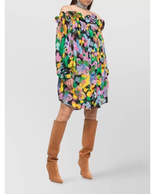 AZ FACTORY White Floral-Print Off-Shoulder Long-Sleeve Mini Dress