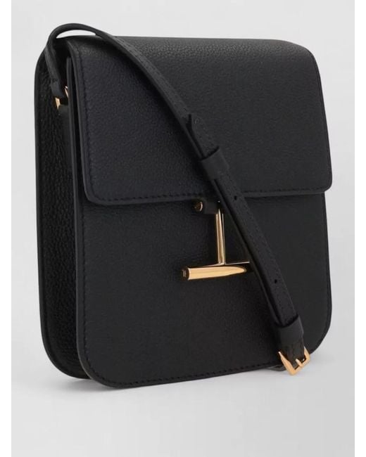 Tom Ford Black Shoulder Bag Adjustable Strap Textured Finish