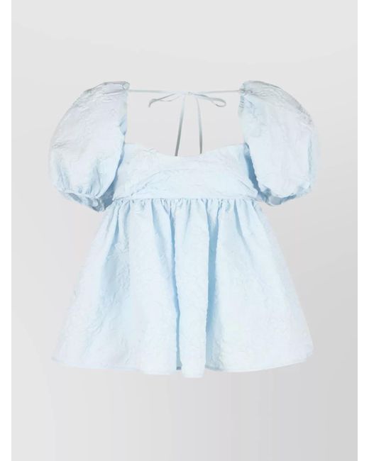 CECILIE BAHNSEN Blue Blouse With Gathered Back And Puff Sleeves
