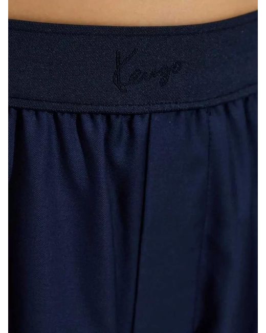 KENZO Blue Virgin Wool Jog Trousers Elastic Waist