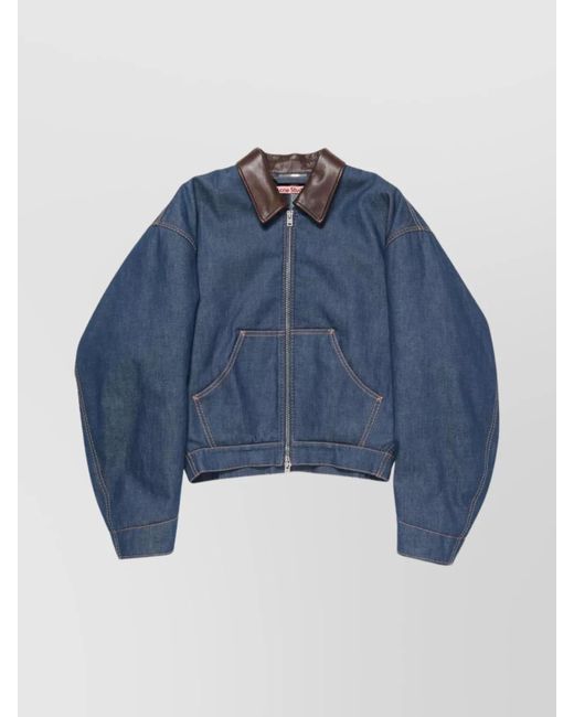 Acne Blue Stylish Short Jacket Contrast Collar for men