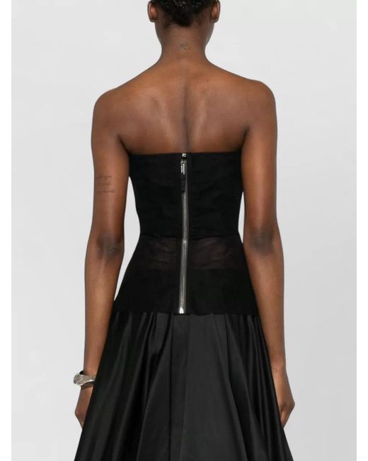 Rick Owens Black Strapless Top Boned Bodice Flared Hem
