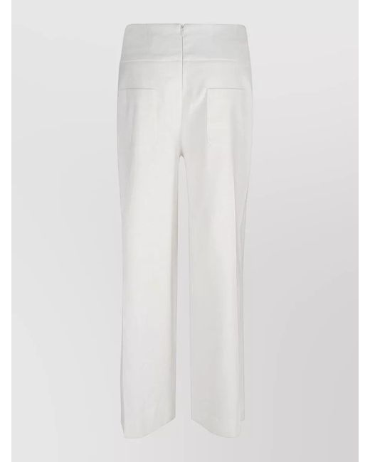 Via Masini 80 White Straight Leg Linen Blend Tailored Trousers