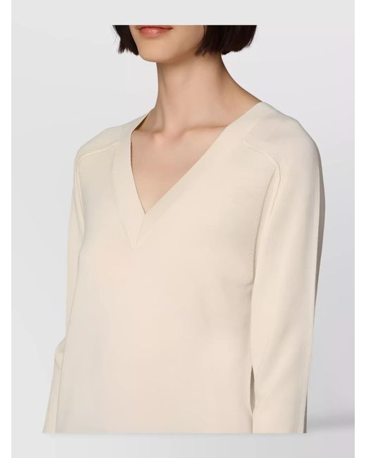 Calvin Klein Natural Wool V-Neck Sweater With Ribbed Knit