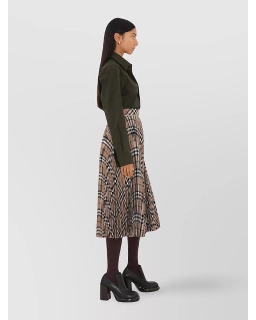 Burberry Brown Pleated Warped Check Midi Skirt