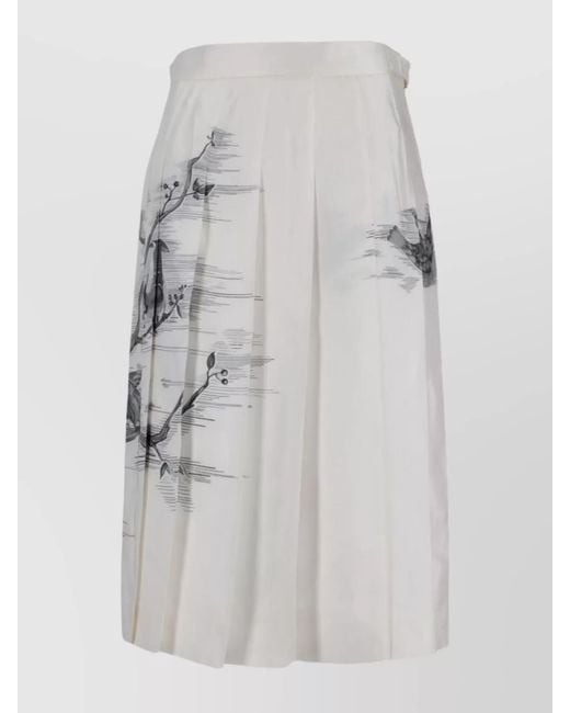 Thom Browne Gray Silk Printed Pleated Knee-Length Skirt
