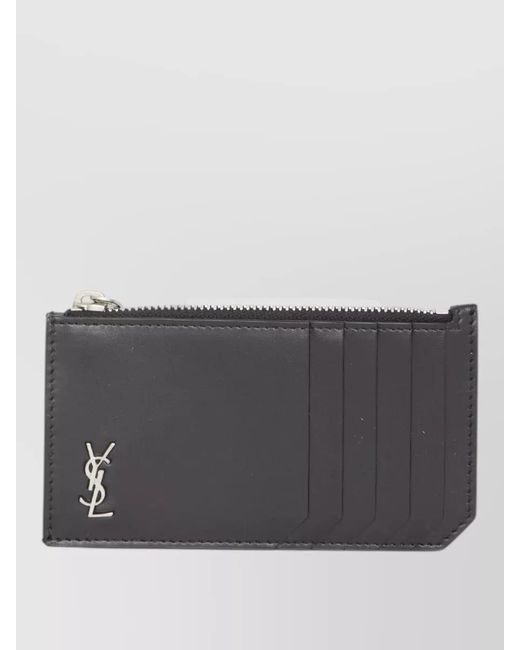 Saint Laurent Gray Calfskin Leather Tiny Cassandre Fragments Cardholder for men