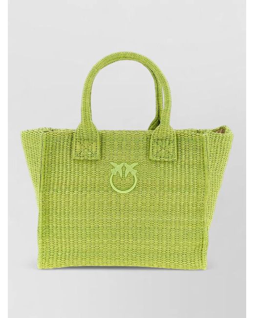 Pinko Green Mini Raffia Beach Bag