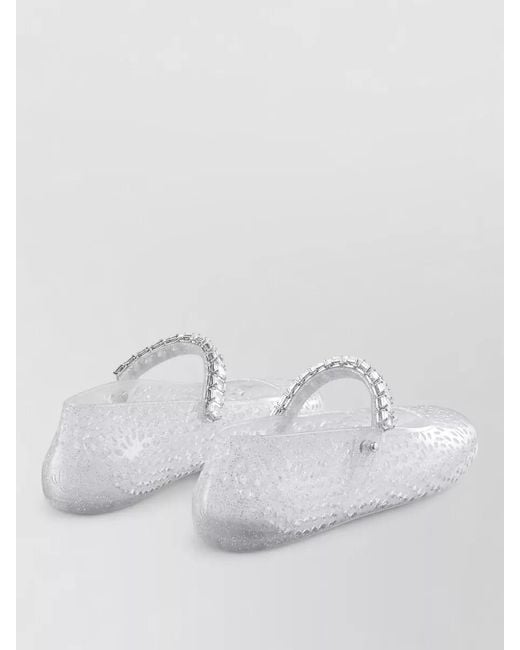 Jimmy Choo White Jelly Ballet Flats Square Toe Rhinestones