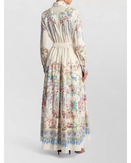 Etro White Floral Shirt Dress Long Sleeves Embroidery Belt