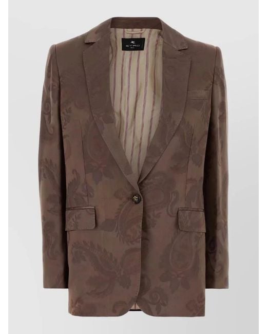 Etro Brown Paisley Jacquard Blazer Tailored Cut