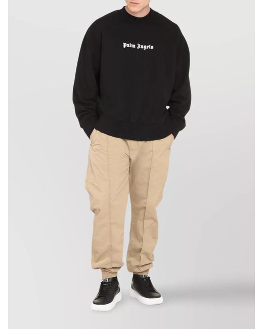Palm Angels Blue Cotton Ribbed Crew-Neck Sweatshirt for men