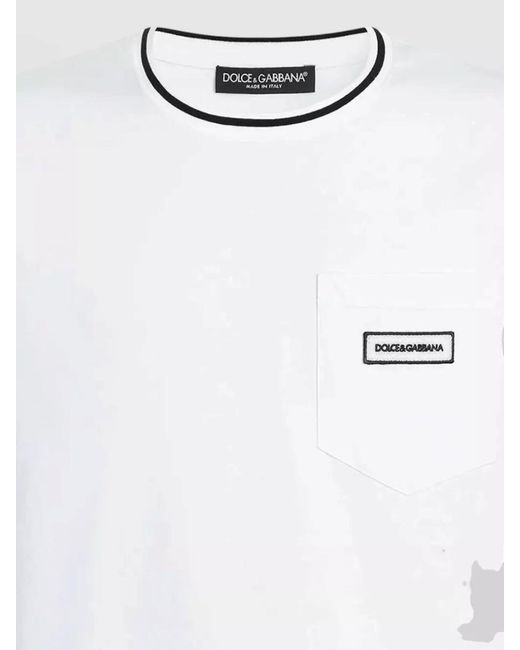 Dolce & Gabbana White Cotton Crew Neck T Shirt Pocket Detail for men