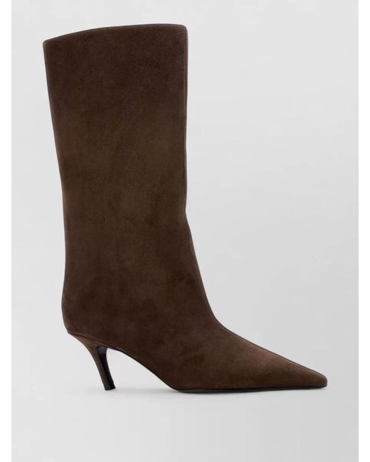 AMINA MUADDI Brown Fiona Suede Boots Kitten Heel Mid Calf