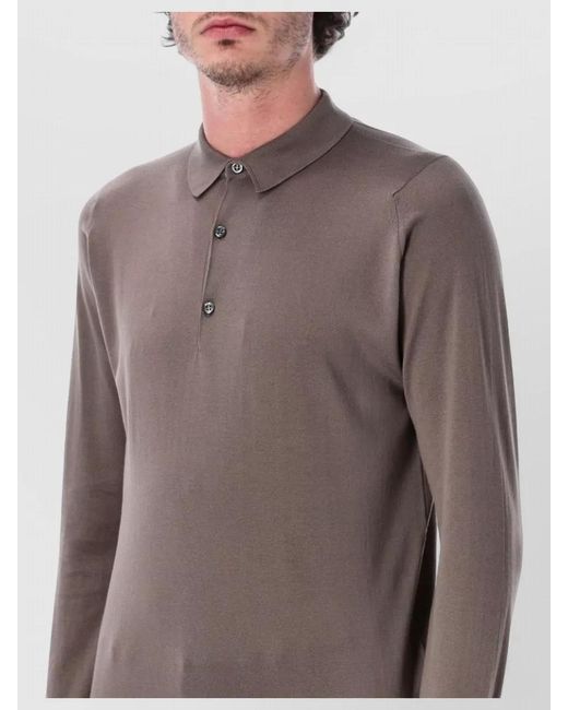John Smedley Gray Sea Island Cotton Long Sleeve Polo Knit for men