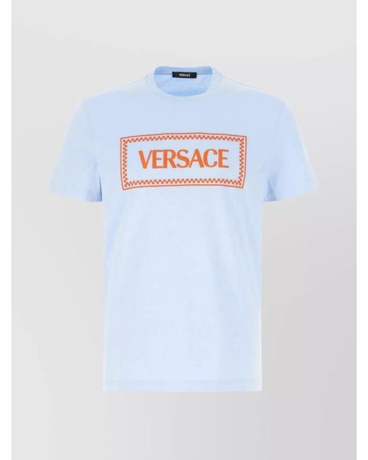 Versace Blue Ribbed Cotton T-Shirt for men