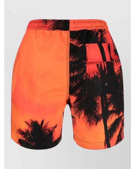 BLUE SKY INN Orange Swim Shorts Palm Tree Print Mid Length for men