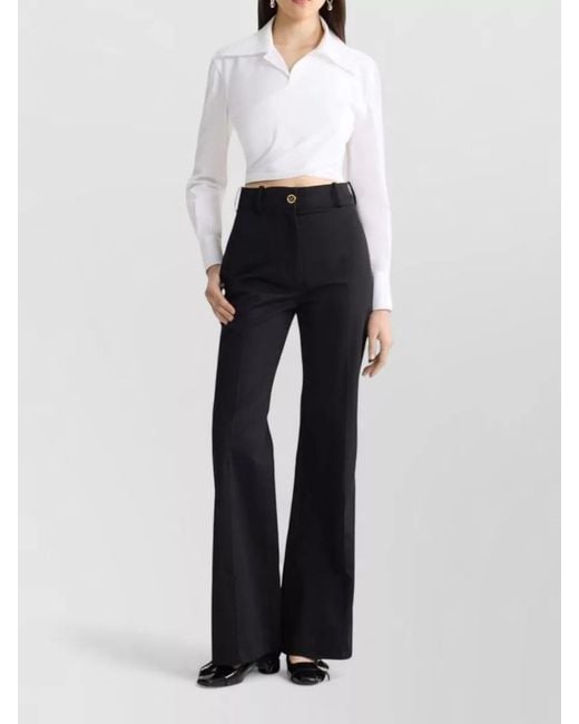 Patou White Cotton Collared Long-Sleeve Knotted Cutout Blouse