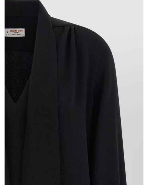 Alberto Biani Black Tie Neck Blouse Long Sleeves V Neckline
