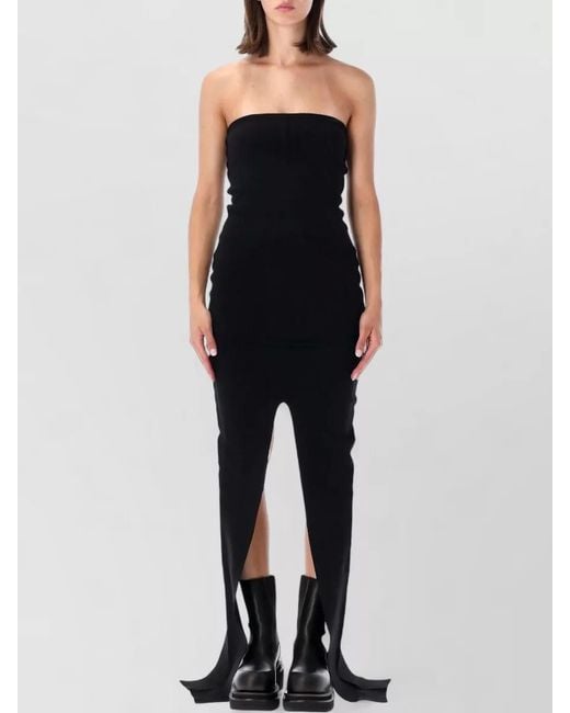 Rick Owens Black Strapless Midi Dress Fitted High Slit