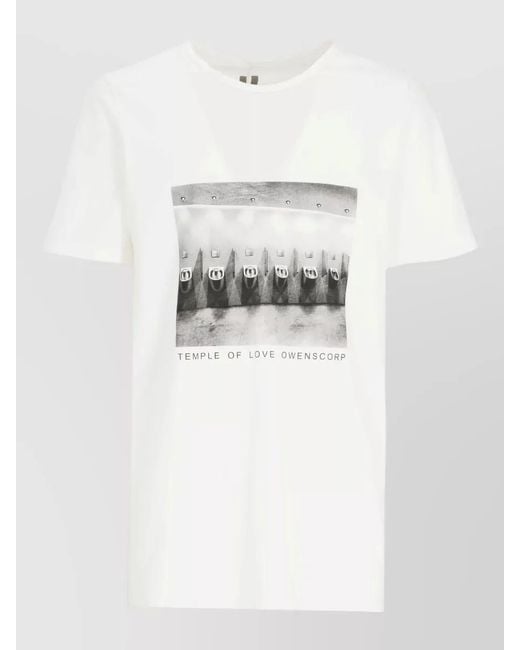 Rick Owens White Asymmetric Hem Cotton T Shirt Short Sleeves for men