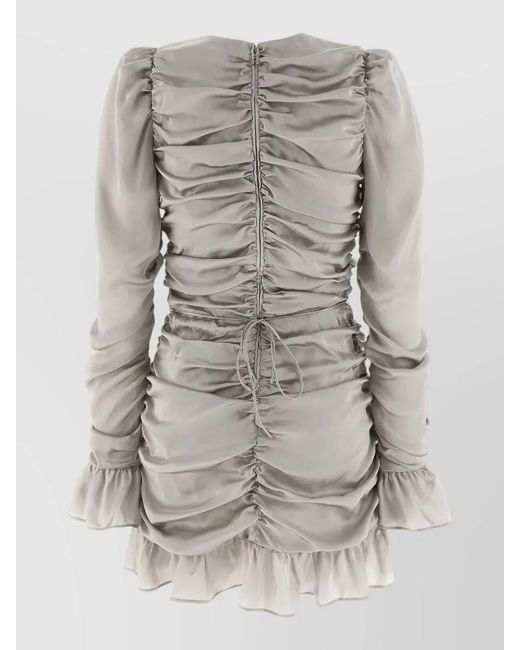 ROTATE BIRGER CHRISTENSEN Gray Mini Dress Long Sleeves Bow Ruched Hem